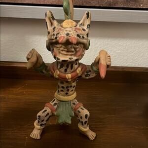 Aztec Mayan warrier whistle in leopard mask handmade